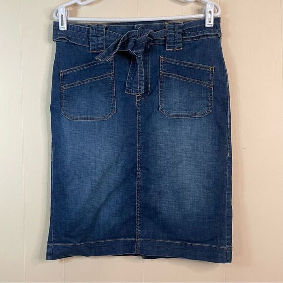 One5One Belted Knee Length Denim Skirt - Picture 1 of 5